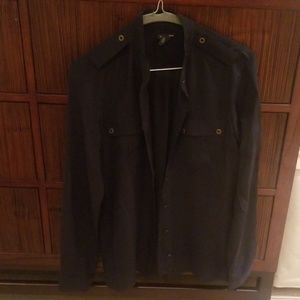 Club Monaco long sleeve navy shirt xs 100% silk